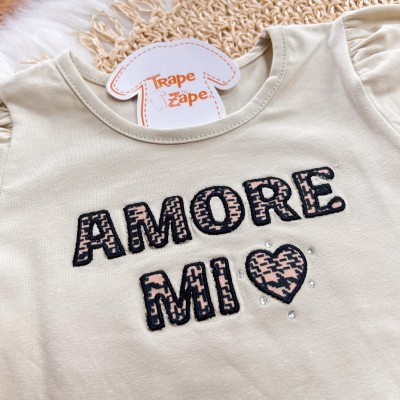 Conj. Blusa Manga Longa Amore Mio e Calça Legging em Plush - Areia